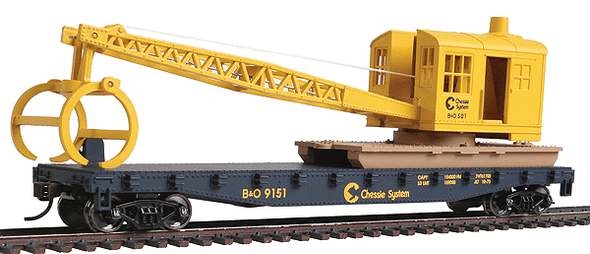 OakridgeStores.com | Walthers - HO Scale Flatcar with Logging Crane - Ready to Run - Chessie System-B&O (1782) 616374093151