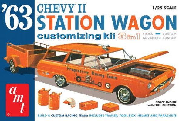 OakridgeStores.com | AMT - 1:25 Scale 1963 CHEVY II Station Wagon w/Trailer Plastic Model Car Kit (1201) 849398042311