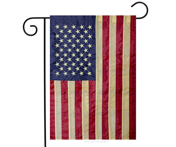 OakridgeStores.com | Briarwood Lane - Tea Stained Embroidered American Flag Garden Flag (BLG00019) 859535005185