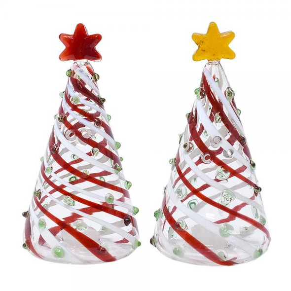 OakridgeStores.com | Gift Essentials - Blown Glass Christmas Trees Salt & Pepper Shaker Set (2) (GE3021) 645194083707