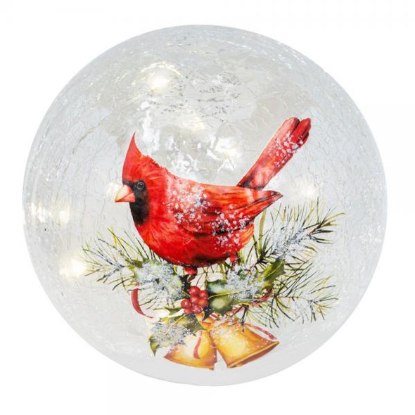 OakridgeStores.com | Gift Essentials - Illuminated Christmas Bells & Cardinal Crackle Glass 6 inch Globe LED (GE3044) 645194085176