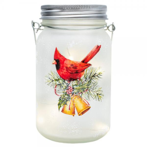 OakridgeStores.com | Gift Essentials - Illuminated Christmas Bells & Cardinal Frosted Mason Jar LED (GE3047) 645194085206