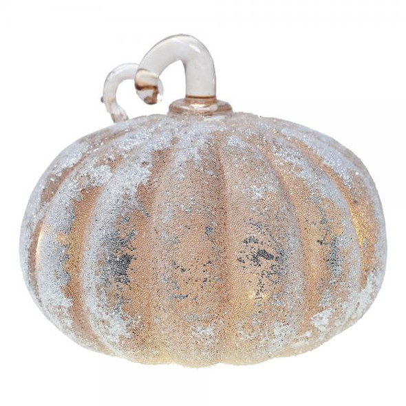 OakridgeStores.com | Gift Essentials - Small Frosted Glass Illuminated Taupe Pumpkin LED (GE4005) 645194083950