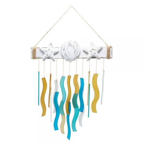 OakridgeStores.com | Gift Essentials - Beachy Icons Wavey & Glass Wind Chime (GEBLUEG381) 645194085633