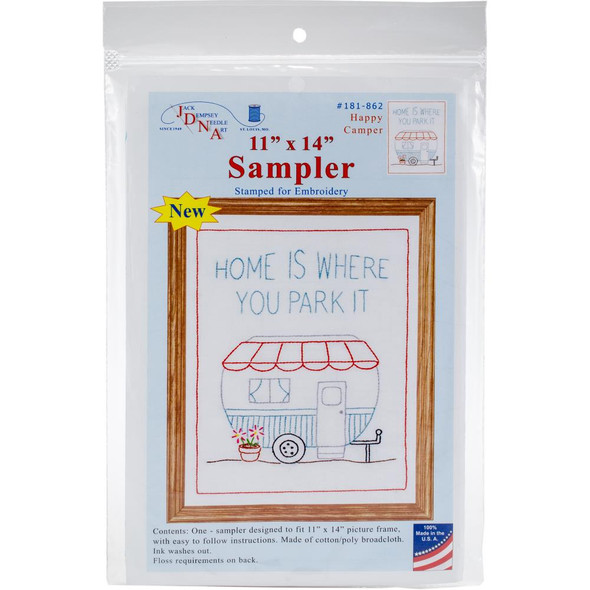 OakridgeStores.com | Jack Dempsey - Stamped White Sampler 11"X14" - Happy Camper (181 862) 013155138627