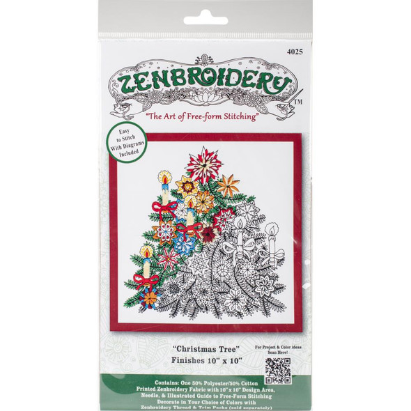 OakridgeStores.com | Design Works - Zenbroidery Stamped Embroidery Kit 10"X10" - Christmas Tree (DW4025) 021465040257