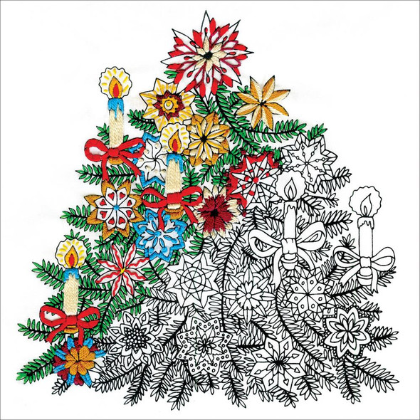 OakridgeStores.com | Design Works - Zenbroidery Stamped Embroidery Kit 10"X10" - Christmas Tree (DW4025) 021465040257