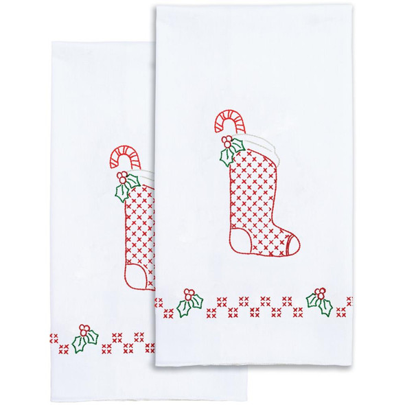 OakridgeStores.com | Jack Dempsey - Stamped Decorative Hand Towel Pair 17"X28" - Stocking (320 877) 013155028775
