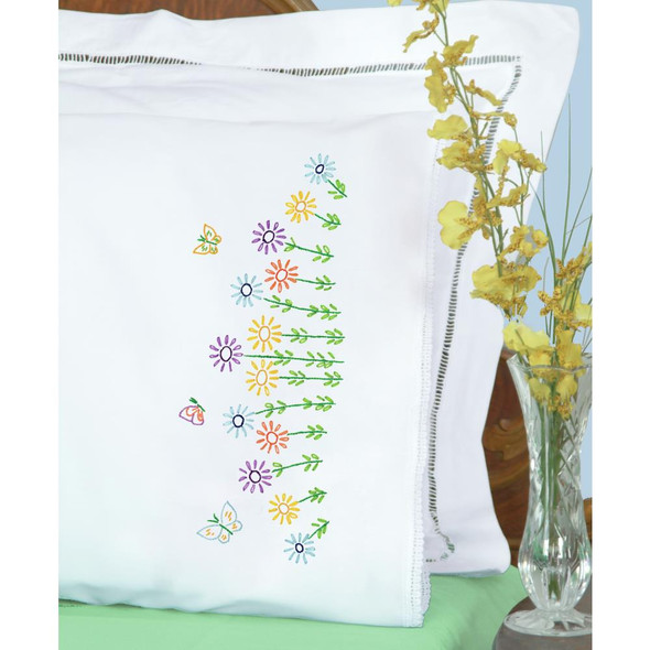 OakridgeStores.com | Jack Dempsey - Stamped Pillowcases W/White Lace Edge 2/Pkg - Field Of Flowers (1800 928) 013155879285