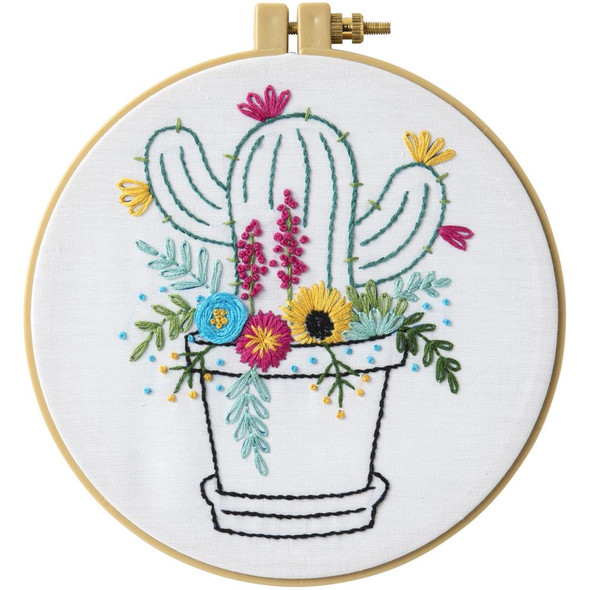OakridgeStores.com | Bucilla - Stamped Embroidery Kit 6" Round - Cactus Bloom (47915E) 046109479156