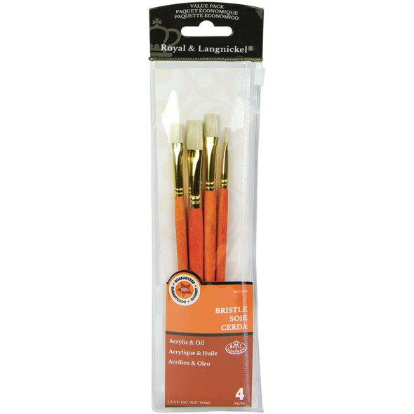 OakridgeStores.com | ROYAL BRUSH - Royal Langnickel Bristle Value Pack Brush Set - Flat 4 per Package (BSET 9118) 090672226280