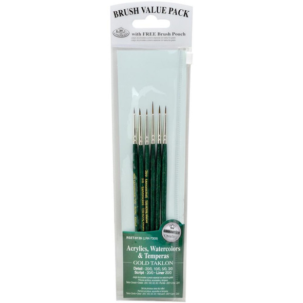 OakridgeStores.com | ROYAL BRUSH - Royal Langnickel Gold Taklon Value Pack Brush Set - Detail - 6 per Package (B91 39) 090672225276