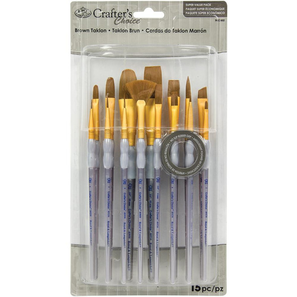 OakridgeStores.com | ROYAL BRUSH - Crafter's Choice Brown Taklon Brush Value Set - 15 per Package (RCC602) 090672364531
