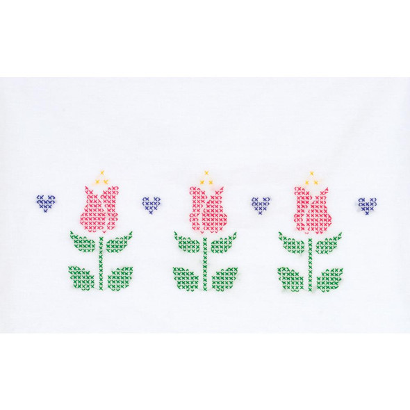 OakridgeStores.com | Jack Dempsey - Stamped Pillowcases W/White Perle Edge 2/Pkg - Cross-Stitch Tulips (1600 771) 013155857719