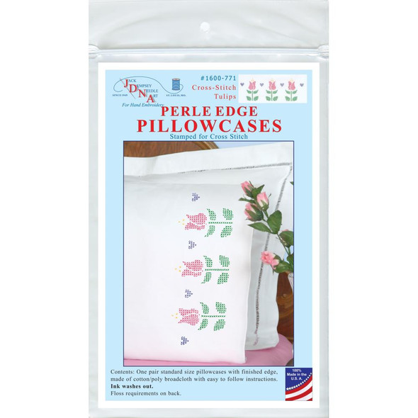 OakridgeStores.com | Jack Dempsey - Stamped Pillowcases W/White Perle Edge 2/Pkg - Cross-Stitch Tulips (1600 771) 013155857719