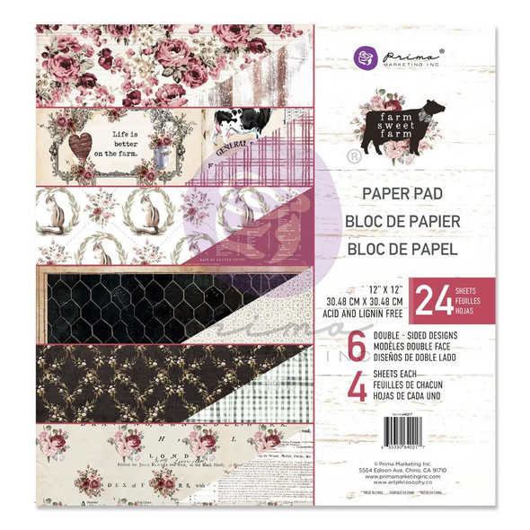 OakridgeStores.com | Prima Marketing - Double-Sided Paper Pad 12"X12" 24/Pkg - Farm Sweet Farm, 6 Designs/4 Each (P640217) 655350640217