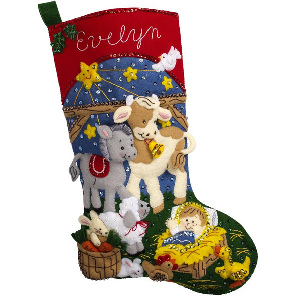 OakridgeStores.com | Bucilla - Felt Stocking Applique Kit 18" Long - Christmas Nativity (89531E) 046109895314