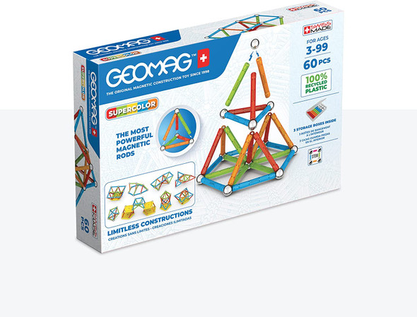 OakridgeStores.com | GEOMAGWORLD - Geomag Supercolor Magnetic Rod & Spheres Building Set - 60 pces (384) 871772003847