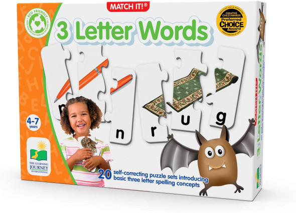 OakridgeStores.com | THE LEARNING JOURNEY - Match It! 3 Letter Words - 3 Piece Spelling Jigsaw Puzzles (Large Flash Cards)(20) (113653) 657092113653