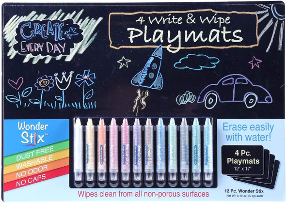 OakridgeStores.com | THE PENCIL GRIP - Black Board Playmat & Wonder Stix Kit - 12 Color Markers / 4 Mats (649) 634901006498