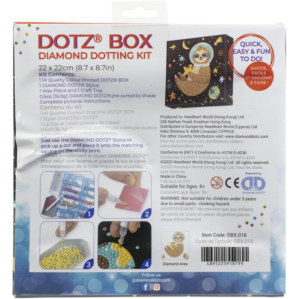OakridgeStores.com | Diamond Dotz - Diamond Art Box Craft Kit 8.6"X8.6" - Sloth Universe (DBX018) 4895225918799