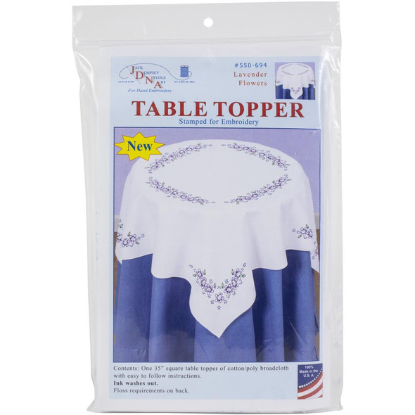 OakridgeStores.com | Jack Dempsey - Stamped White Perle Edge Table Topper 35"X35" - Lavender Flowers (550 694) 013155356946