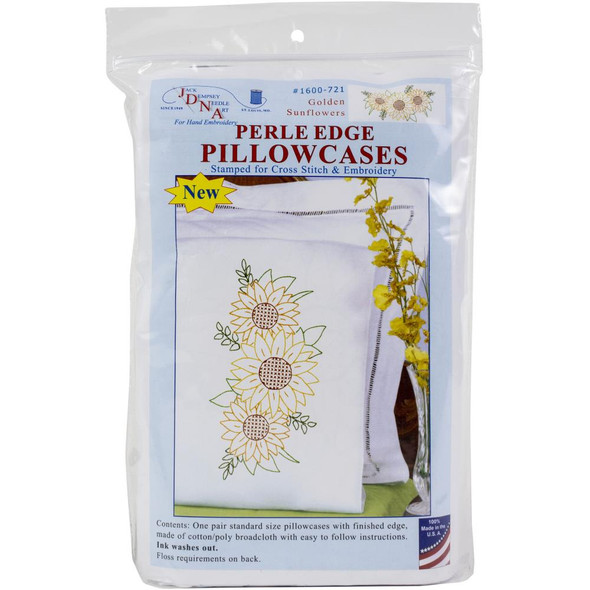 OakridgeStores.com | Jack Dempsey - Stamped Pillowcases W/White Perle Edge 2/Pkg - Golden Sunflowers (1600 721) 013155857214