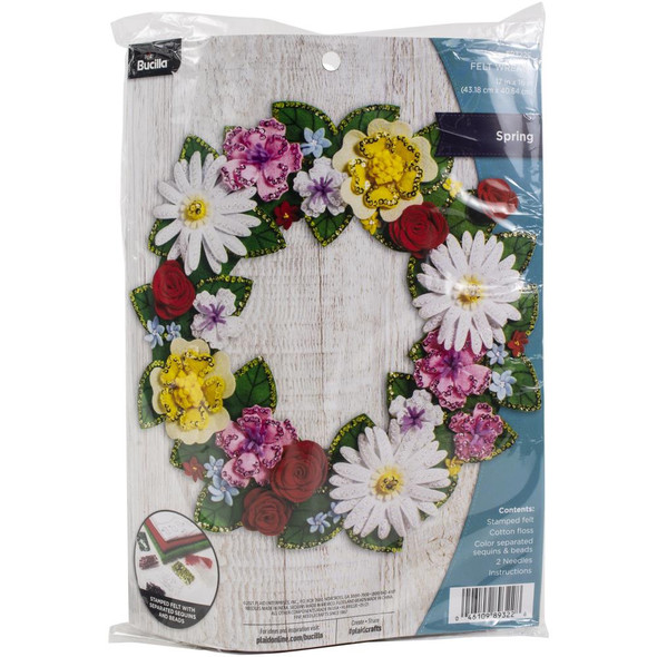OakridgeStores.com | Bucilla - Felt Wreath Applique Craft Kit 17" Round - Spring Wreath (89322E) 046109893228
