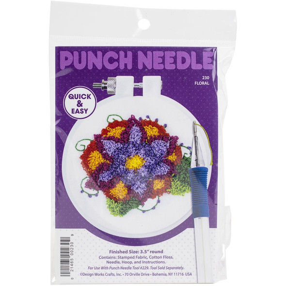 OakridgeStores.com | Design Works - Punch Needle Craft Kit 3.5" Round - Flower (DW230) 021465002309