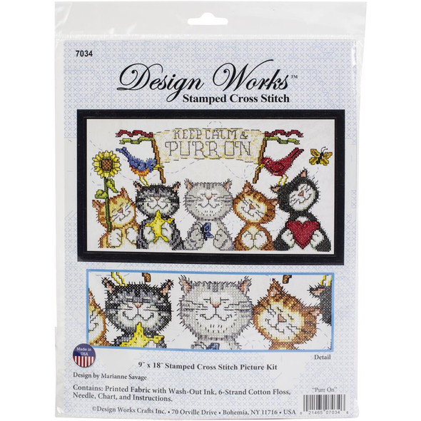 OakridgeStores.com | Janlynn Stamped Cross Stitch Craft Kit 9"x18" - Purr On (Cats) (JL7034) 021465070346