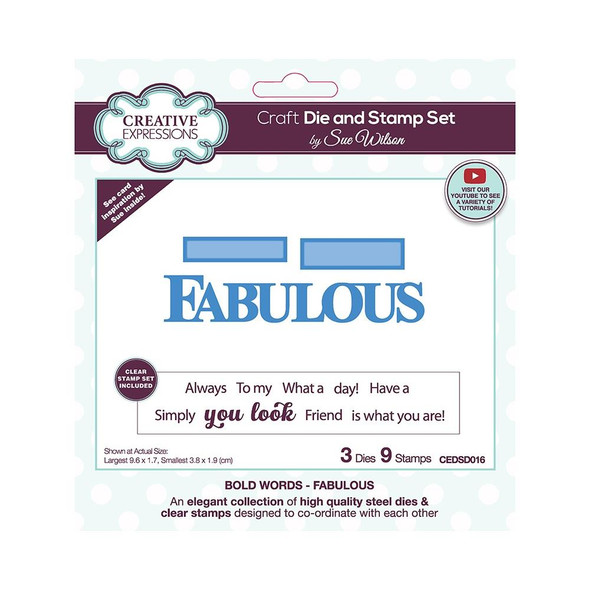 OakridgeStores.com | Creative Expressions - Craft Die And Stamp Set By Sue Wilson - Fabulous (CEDSD016) 5055305965153