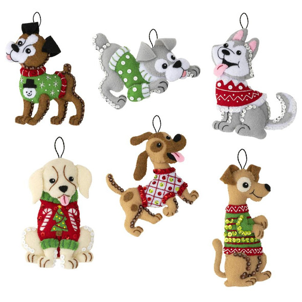 OakridgeStores.com | Bucilla - Felt Ornaments Applique Craft Kit Set Of 6 - Dogs In Ugly Sweaters (89295E) 046109892955