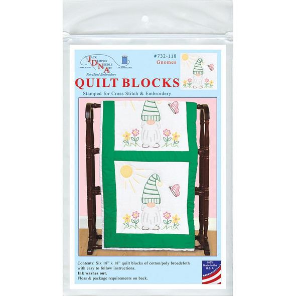 OakridgeStores.com | Jack Dempsey - Stamped White Quilt Blocks 18"X18" 6/Pkg - Gnomes (732 118) 013155471182