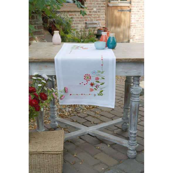 OakridgeStores.com | Vervaco - Stamped Table Runner Cross Stitch Craft Kit 16"X40" - Flowers (V0171004) 5413480861866