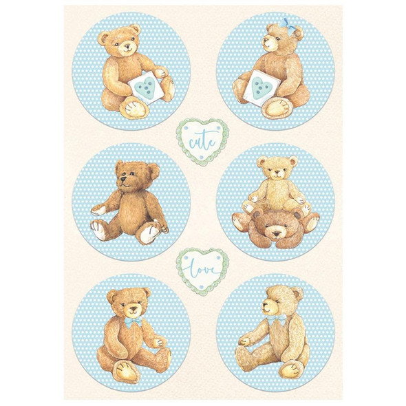 OakridgeStores.com | STAMPERIA - Rice Paper Sheet A4 - Rounds Bear Blue, Day Dream (sold as 6 sheets) (DFSA4677) 5993110020615