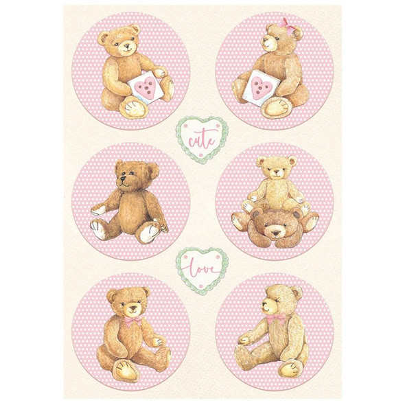 OakridgeStores.com | STAMPERIA - Rice Paper Sheet A4 - Rounds Bear Pink, Day Dream (sold as 6 sheets) (DFSA4678) 5993110020622