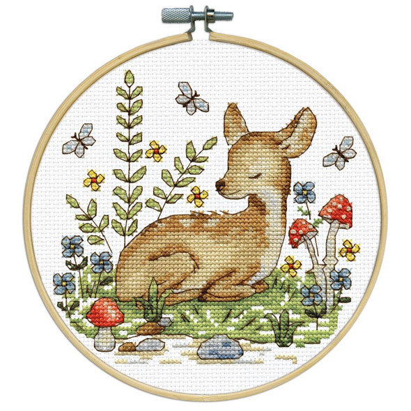 OakridgeStores.com | Design Works - Counted Cross Stitch Craft Kit 8" Round - Deer (11 Count) (DW7045) 021465070452