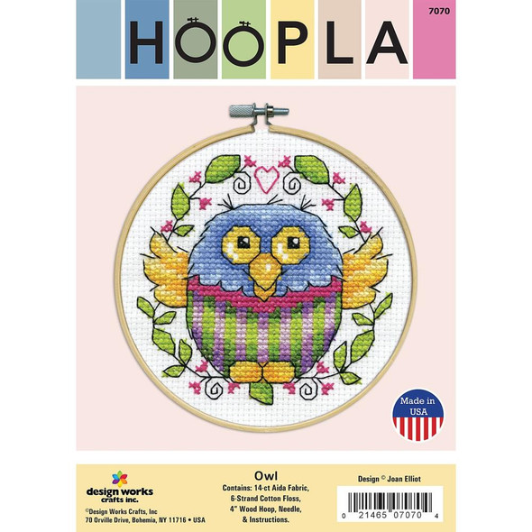 OakridgeStores.com | Design Works - Counted Cross Stitch Craft Kit 4" Round - Owl (14 Count) (DW7070) 021465070704