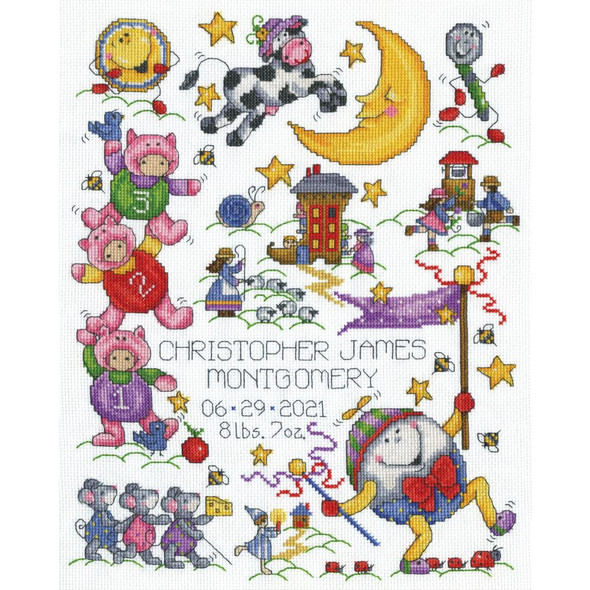 OakridgeStores.com | Design Works - Counted Cross Stitch Craft Kit 11"X14" - Nursery Rhymes Birth Record (14 Count)  (DW7101) 021465071015