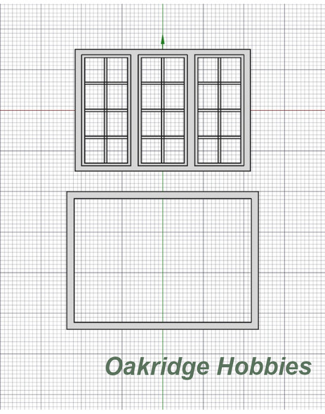 OakridgeStores.com | Oakridge Minis - 48" x 72" 3 Pane Casement Window with Colonial Grid Grille and Frame - G Scale 1:24 Model Miniature - 1007-24