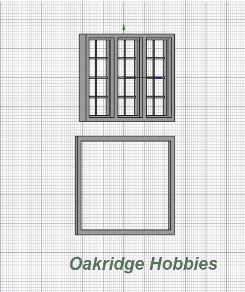 OakridgeStores.com | Oakridge Minis - 48" x 72" 3 Pane Casement Window with Colonial Grid Grille and Frame - 1:32 Scale Model Miniature - 1007-32