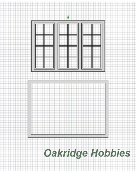 OakridgeStores.com | Oakridge Minis - 48" x 72" 3 Pane Casement Window with Colonial Grid Grille and Frame - 1:64 Scale Model Miniature - 1007-64
