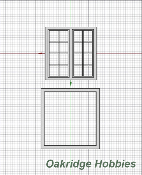 OakridgeStores.com | Oakridge Minis - 48" x 55" 2 Pane Casement Window with Colonial Grid Grille and Frame - HO Scale 1:87 Model Miniature - 1008-87