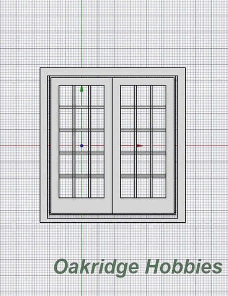 OakridgeStores.com | Oakridge Minis - 15-Lite Double French Doors with Frame and Trim - 6' x 7' Scale Size - G Scale 1:24 Model Miniature - 1028-24