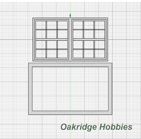 OakridgeStores.com | Oakridge Minis - 90" x 48" Twin Double Hung Window with Colonial Grid Grille and Trim - O Scale 1:48 Model Miniature - 1030-48