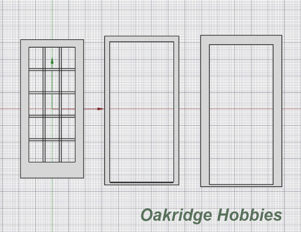 OakridgeStores.com | Oakridge Minis - 15-Lite French Doors with Frame and Trim - 3' x 7' Scale Size - O Scale 1:48 Model Miniature - 1032-48