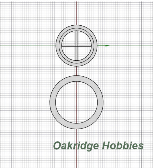 OakridgeStores.com | Oakridge Minis - 36" Round Window With 4-Lite Grid and Trim - 1:64 Scale Model Miniature - 1040-64
