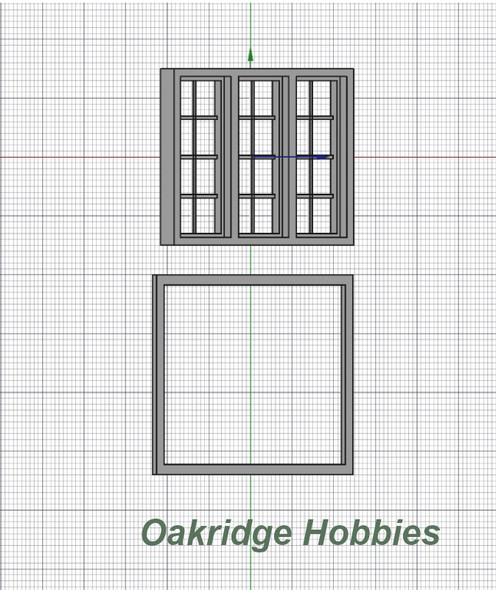 OakridgeStores.com | Oakridge Minis - Shallow Depth 48" x 72" 3 Pane Casement Window with Colonial Grid Grille and Frame - 1" Scale 1:12 Model Miniature - 1007-12