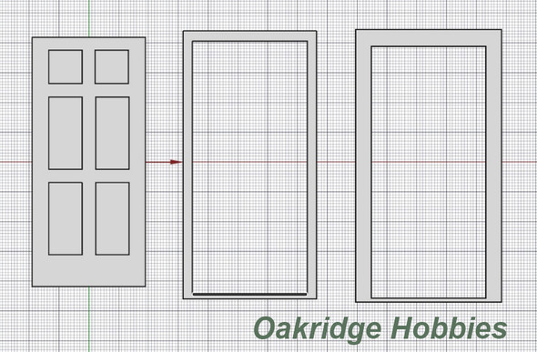 Oakridge Minis - Shallow Depth Residential 6-Inset Panel Door with Frame and Trim - 3' x 7' Scale Size - 1" Scale 1:12 Model Miniature - 1045-12