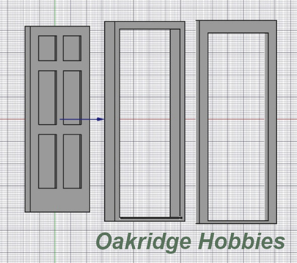 Oakridge Minis - Residential 6-Inset Panel Door with Frame and Trim - 3' x 7' Scale Size - 1:32 Scale Model Miniature - 1045-32